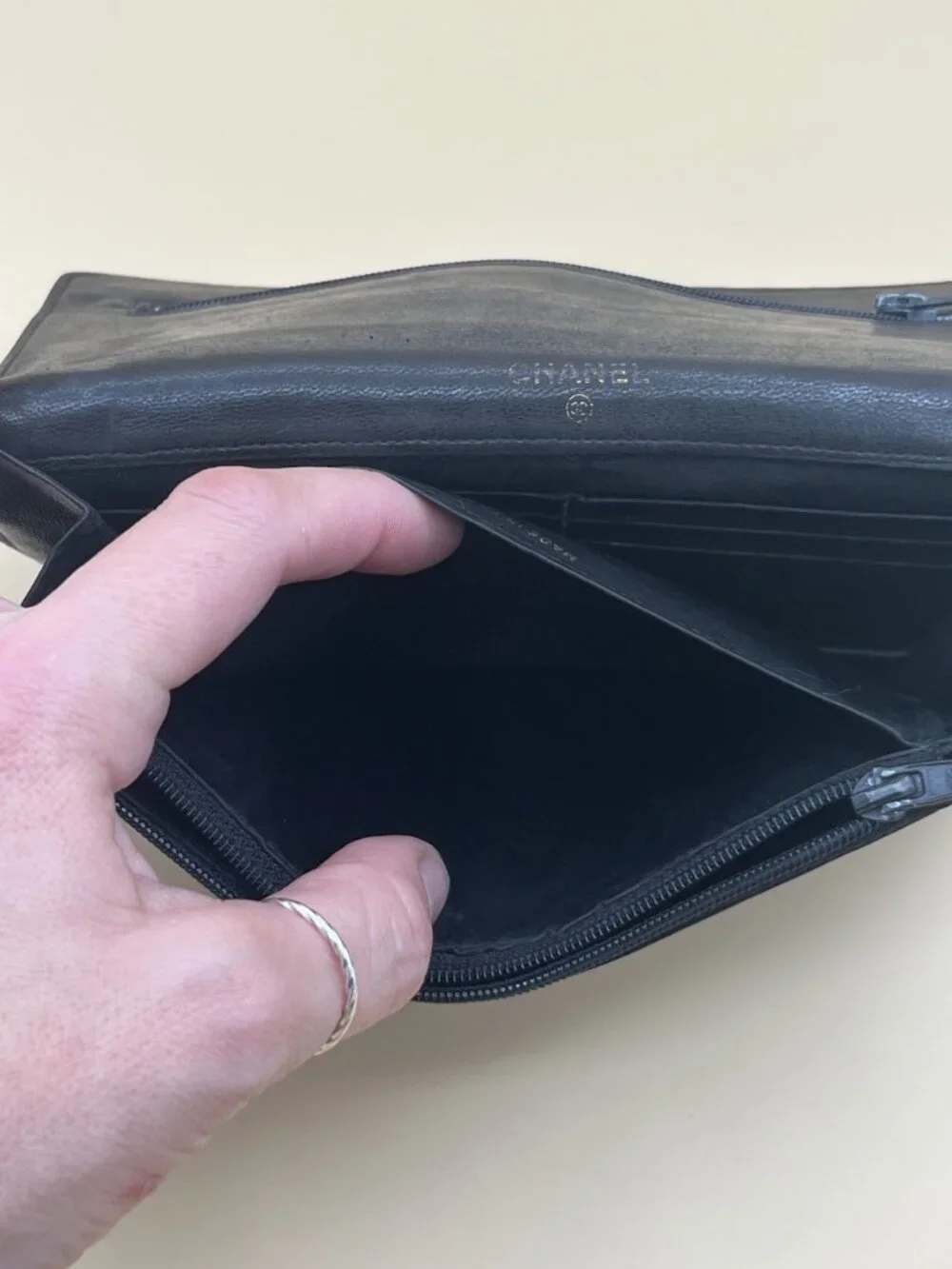 Vintage Chanel Long Wallet CC Logo Black Lambskin 1994 with Authenticity Card